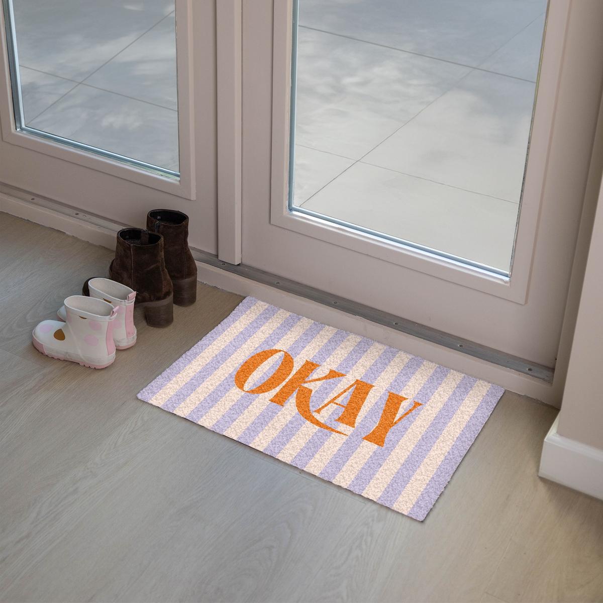 FUSSMATTE Lila – Orange – Streifen – Okay 60x40 cm - Flieder, Kunststoff (60/0.4cm) - MuchoWow