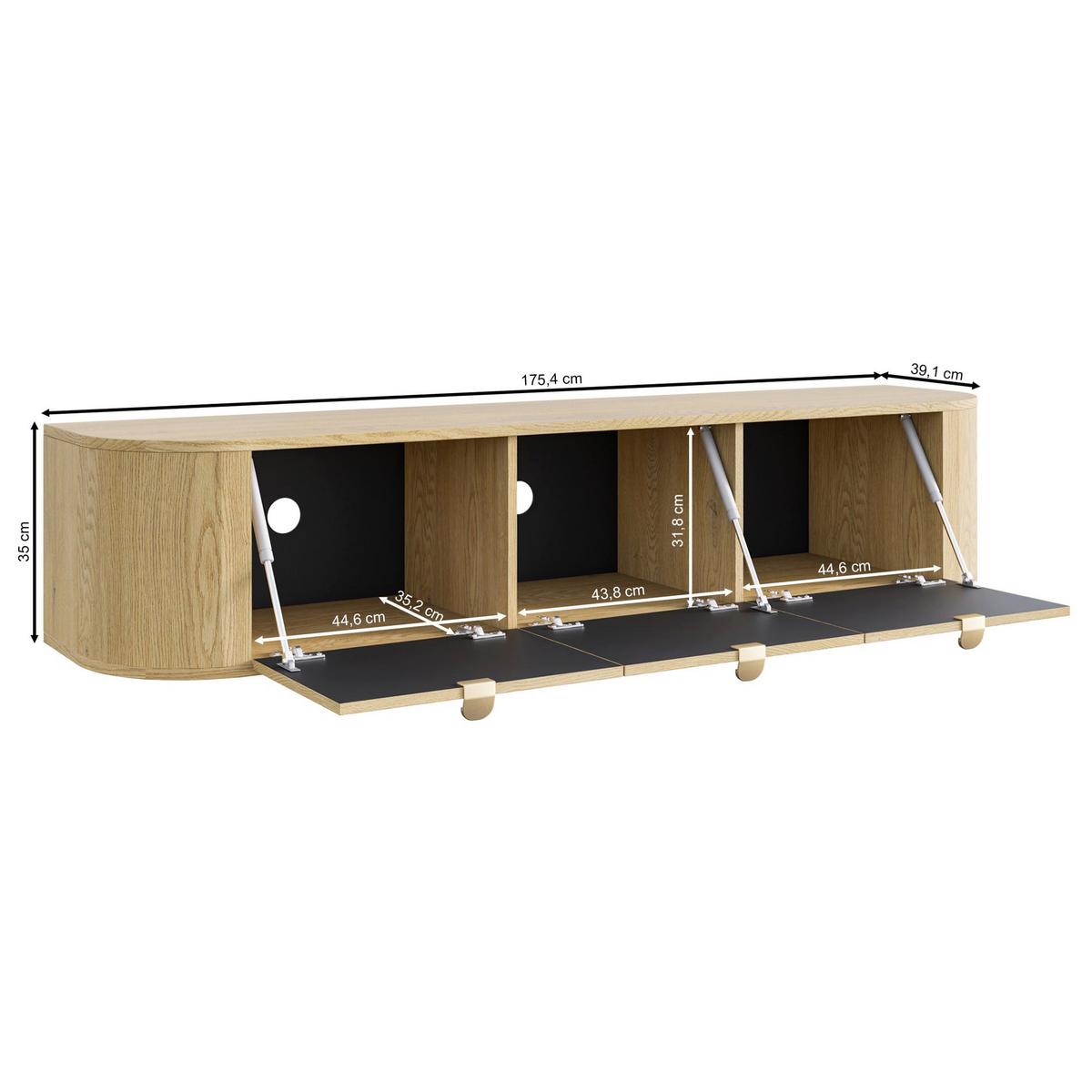 TV-HÄNGEBOARD Coru 3-türig, 175 cm - Eichefarben/Goldfarben, Holzwerkstoff/Metall (175.4/35/39.1cm) - Selsey