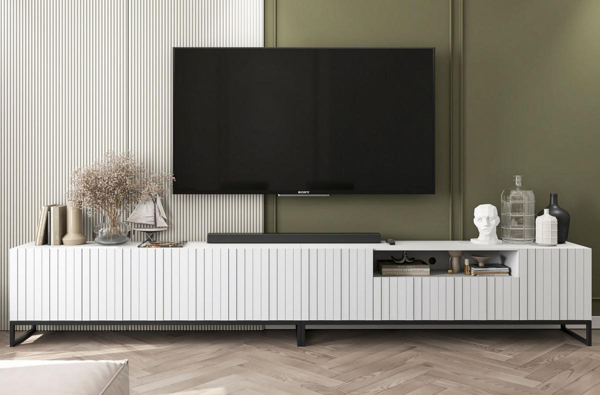TV-SCHRANK Elpis2 Weiß Matt mit Metallrahmen Glamour 150 cm - Schwarz/Weiß, Holzwerkstoff/Metall (150/51.5/36.5cm) - Meble Lindner