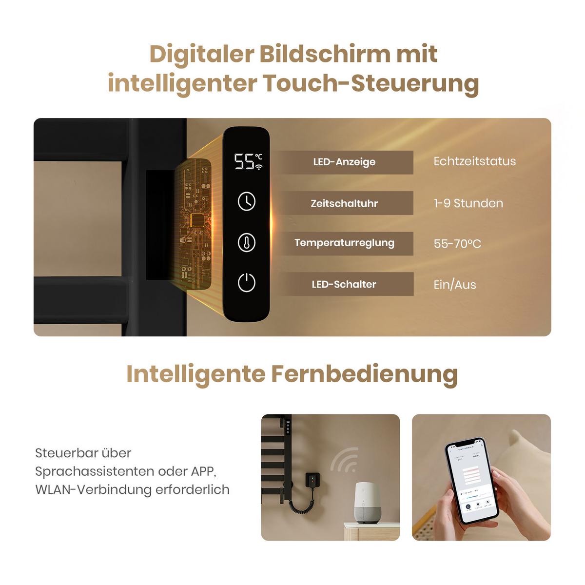 HEIZKÖRPER Elektrisch mit WiFi und Fernbedienung Schwarz 100/50 cm - Weiß, Metall (50/100/25.5cm) - EMKE