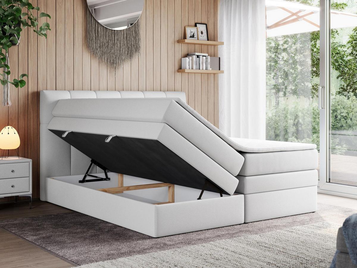 BOXSPRINGBETT ALVIN KING 180/200 Weiß Kunstleder - H3 - Weiß, Holz/Textil (180/200cm) - MKS