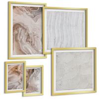 BILDER SET 5er Set - 50x50 cm & 20x30 cm & 40x60 cm Goldrahmen - Abstrakte Marmormuster aus Stein - Goldfarben, Kunststoff (40/60cm) - TULUP