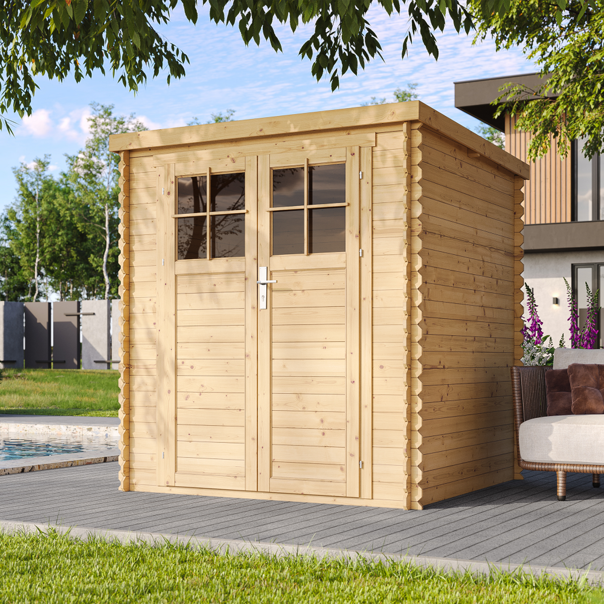 HOLZ-GARTENHAUS mit hochwertige abschließbare Tür B204xL204xH202 cm/ 3.53 m2 M309F - Beige, Holz (204/200/204cm) - Timbela