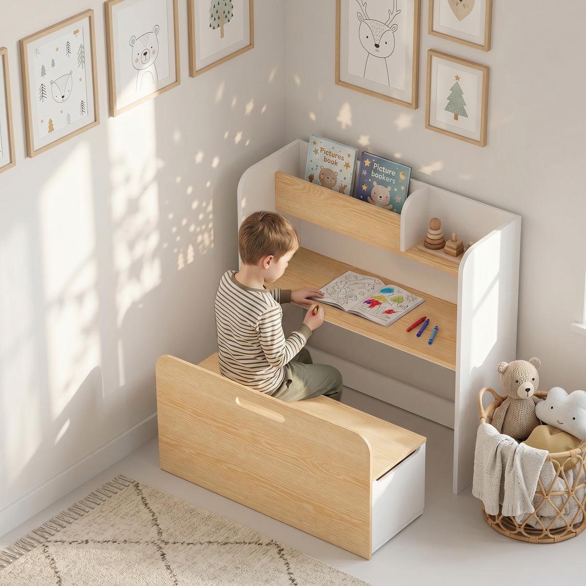 KINDERTISCH-MIT-STUHL 2er Set MDF Weiß - Weiß, Holzwerkstoff (29/80/80cm) - AIYAPLAY