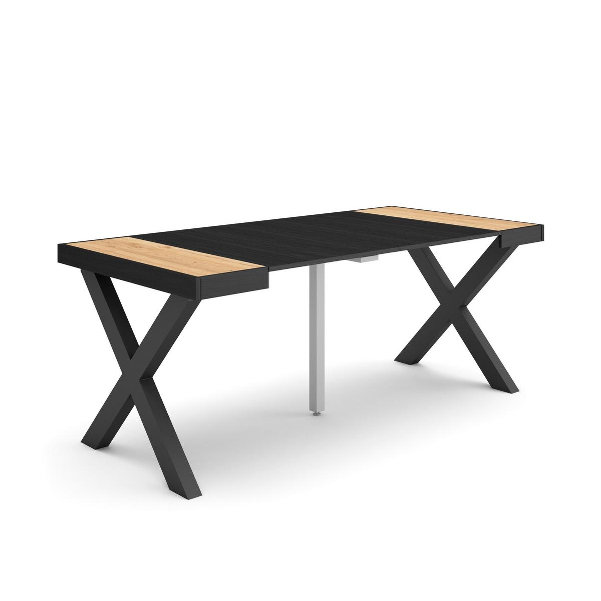 KONSOLENTISCH ausziehbar 58 bis 180cm, für 8 Gäste, eiche, schwarz, 90/58/73cm - Eichefarben/Schwarz, Holzwerkstoff (90/180/73cm) - Skraut Home