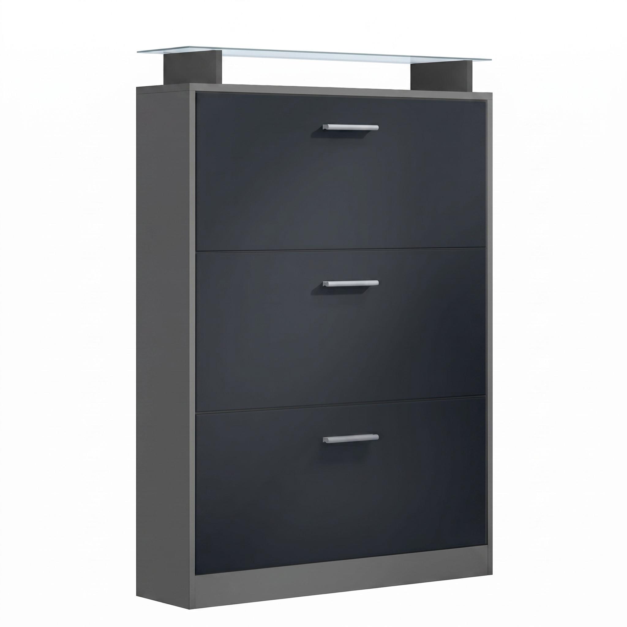 SCHUHSCHRANK Lavia Front in Schwarz mattt - Schwarz, Holzwerkstoff (89/128/23cm) - Vladon