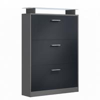 SCHUHSCHRANK Lavia Front in Schwarz mattt - Schwarz, Holzwerkstoff (89/128/23cm) - Vladon