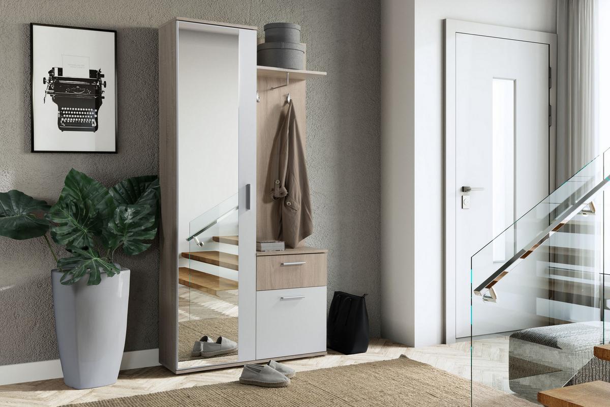 GARDEROBENSCHRANK RAMO 97/195/30 Modern Garderobenschrank Sonoma Eiche - Weiß/Sonoma Eiche, Holzwerkstoff (97/195/30cm) - MASSENO