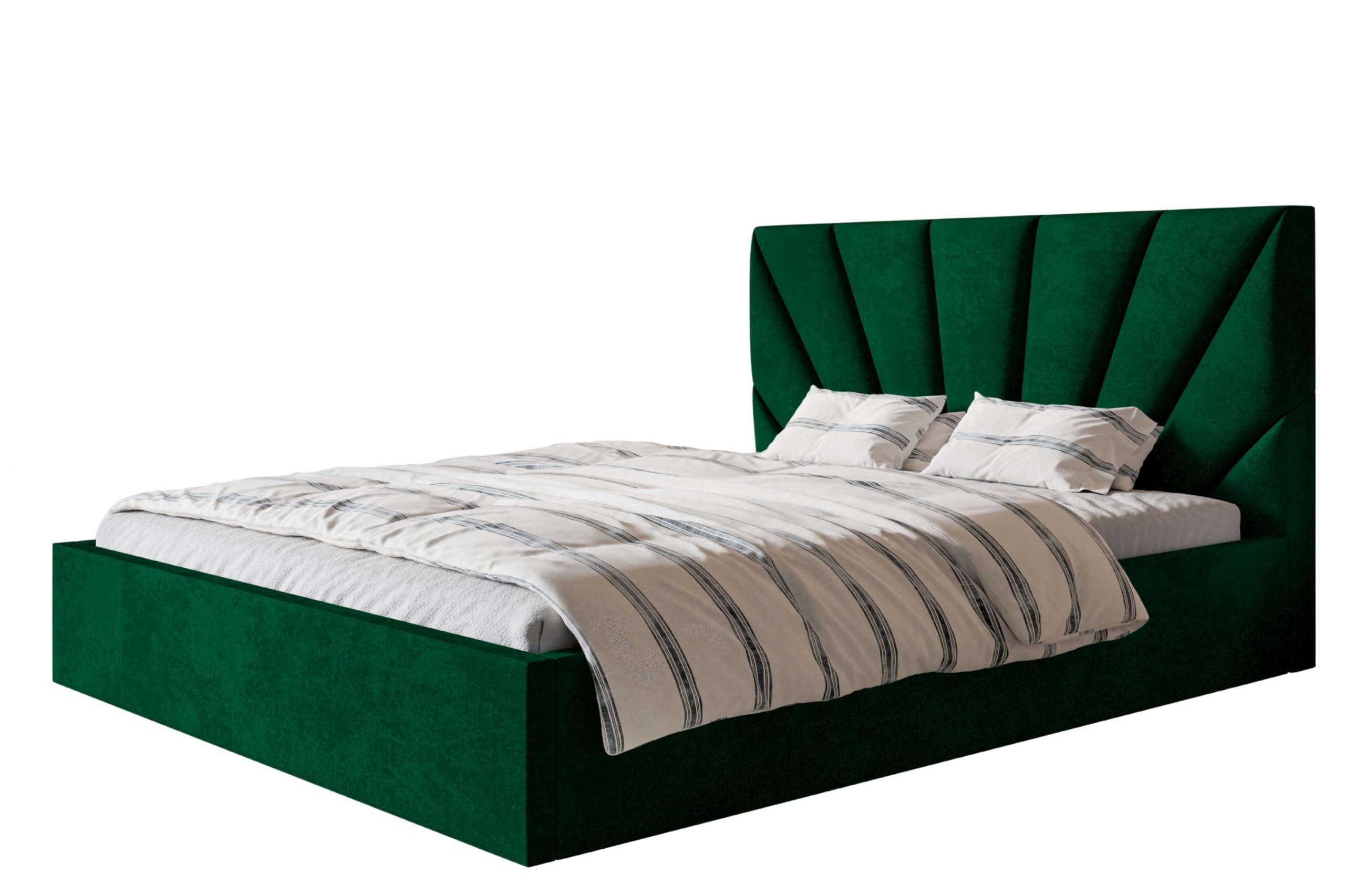 BETT 180x200 - Polsterbett mit Bettkasten und Metallrahmen - Modern Betten - Glatter Kronos-Stoff- Kollektion Denver, Grün - Grün, Holz/Textil (180/200cm) - Alpi-Möbel