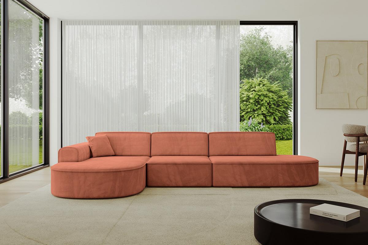 ECKSOFA Ottomane Links MARI-L2 - 328x171x79 cm Koralle Velours - Koralle/Schwarz, Holzwerkstoff/Kunststoff (328/171cm) - ALTDECOR