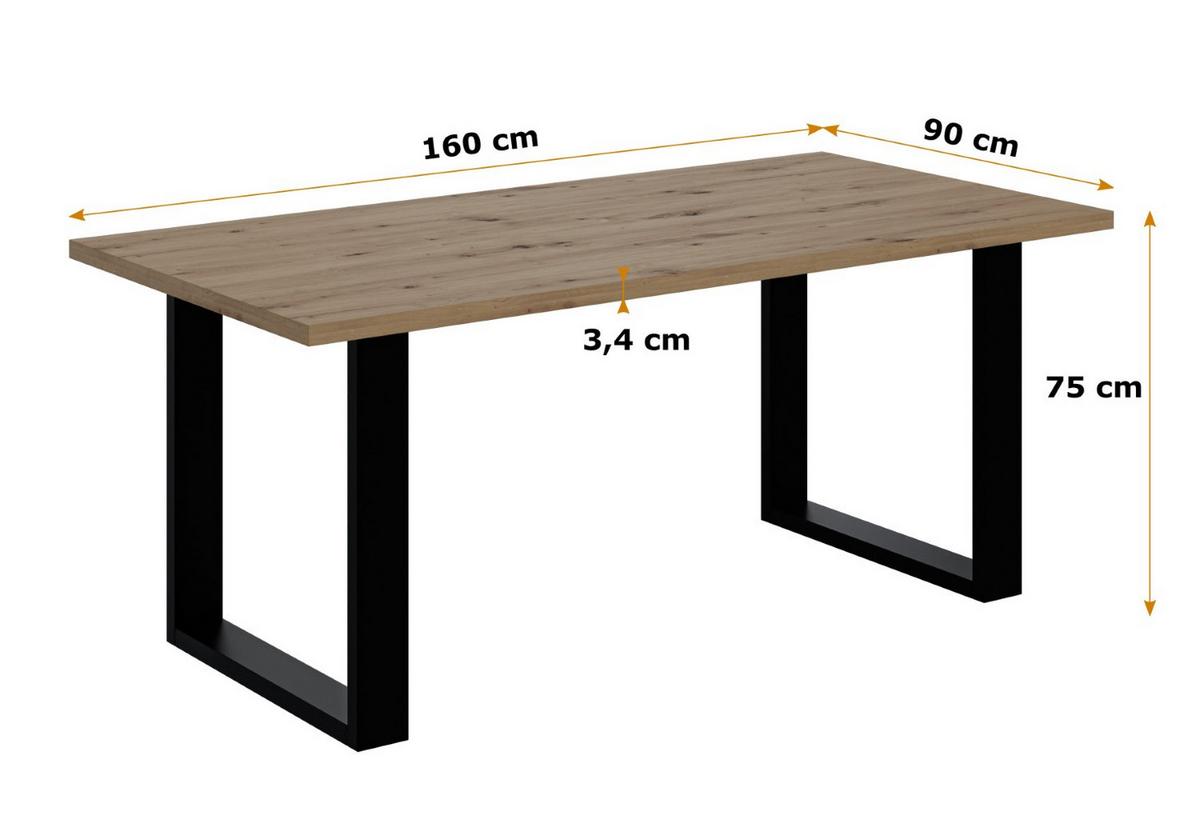 ESSTISCH 160x90x75 cm - Artisan Eiche Optik/Schwarz - KLYN U - Eichefarben, Holzwerkstoff (160/90/75cm) - ALTDECOR