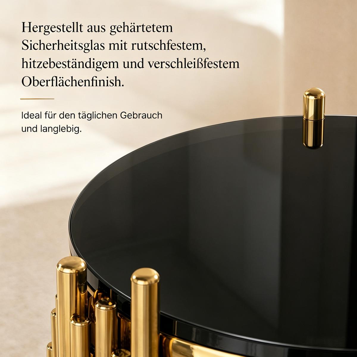 BEISTELLTISCH glas schwarz & gold, 2 ebenen - Schwarz, Metall (45/45/55cm) - Urban Meuble