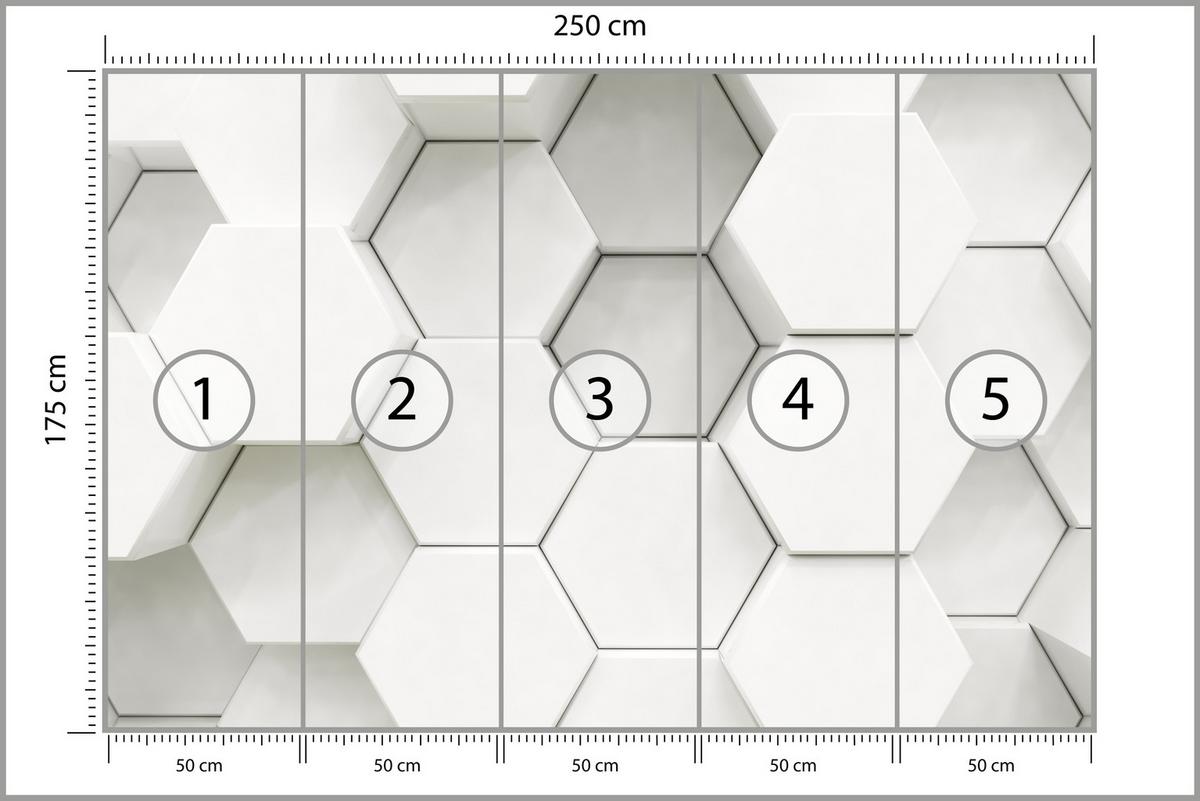 FOTOTAPETE für Wohnzimmer Hexagone Formen Geometrie 250x175 - Weiß/Grau, Papier (250/175cm) - Muralo