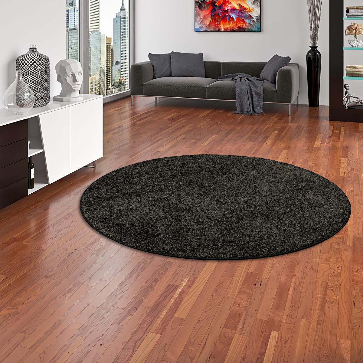 HOCHFLOR VELOURS TEPPICH MONA RUND - Schwarz, Textil (100/100cm) - Snapstyle