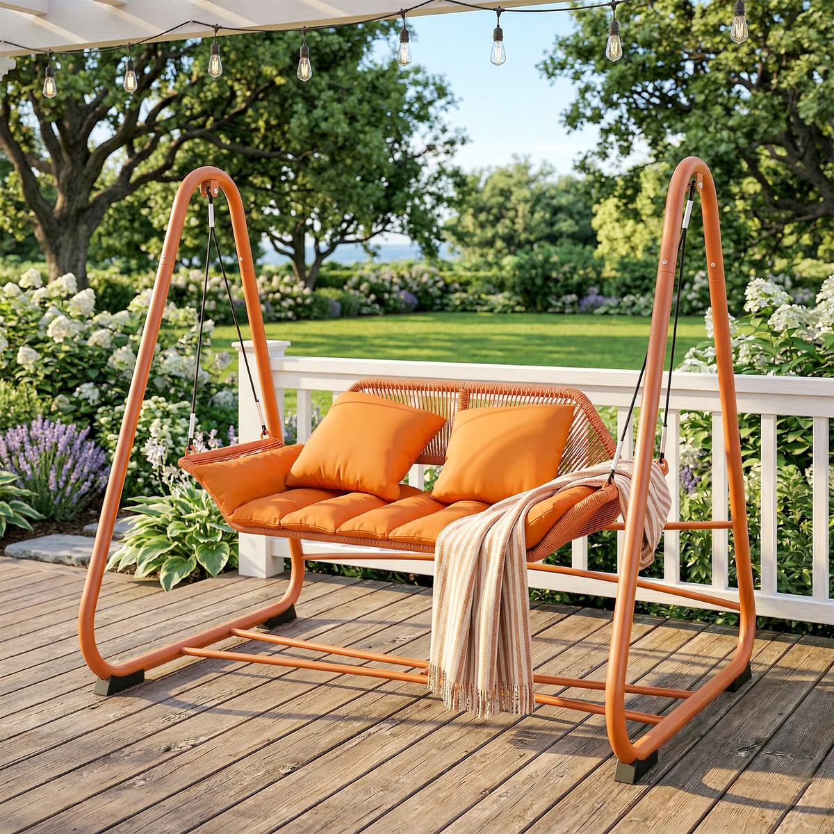 HOLLYWOODSCHAUKEL Metall Polyester Terrakotta - Terracotta, Textil/Metall (120/162/174cm) - Outsunny