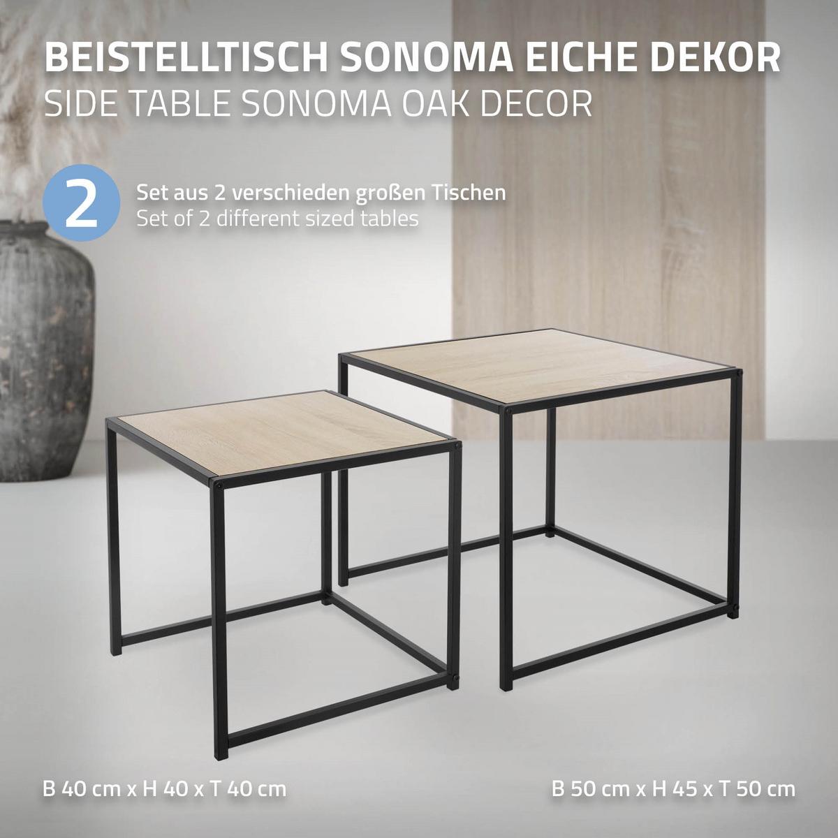 BEISTELLTISCH 2er Set 40x40x40 cm / 50x50x45 cm Schwarz-Eichenoptik aus Metall - Schwarz/Braun, Metall (50/50/45cm) - ML-DESIGN