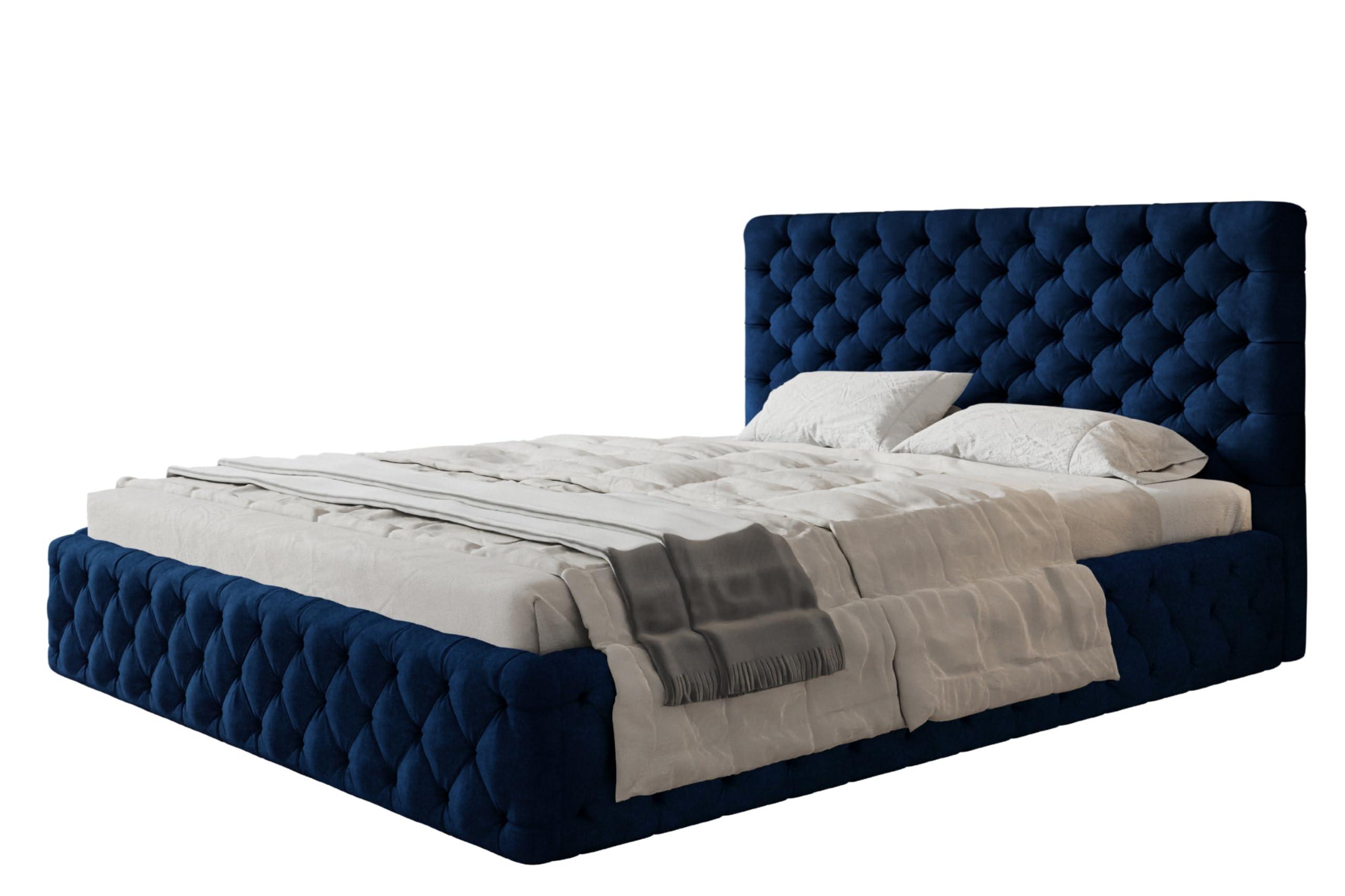 BETT 160x200 - Polsterbett mit Bettkasten und Holzrahmen - Elegant Betten - Glatter Kronos-Stoff - Kollektion Miami, Blau - Blau, Holz/Kunststoff (160/200cm) - Alpi-Möbel