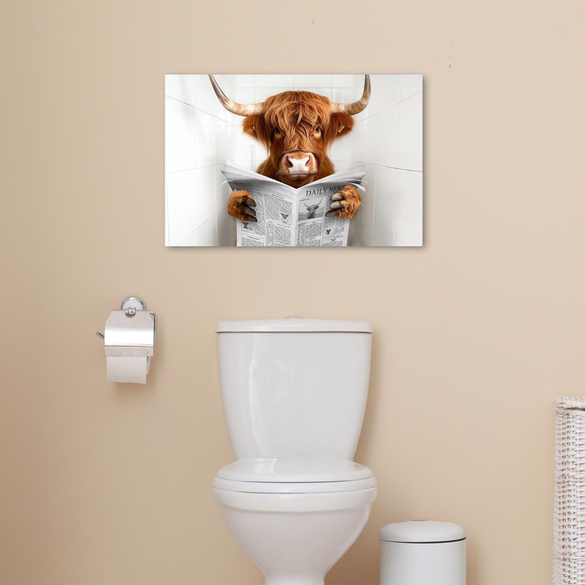 LEINWANDBILD Schottischer Highlander - Tier - Zeitung - Toilette Gemälde 60x40 cm - Kastanienfarben, Textil (60/40cm) - MuchoWow