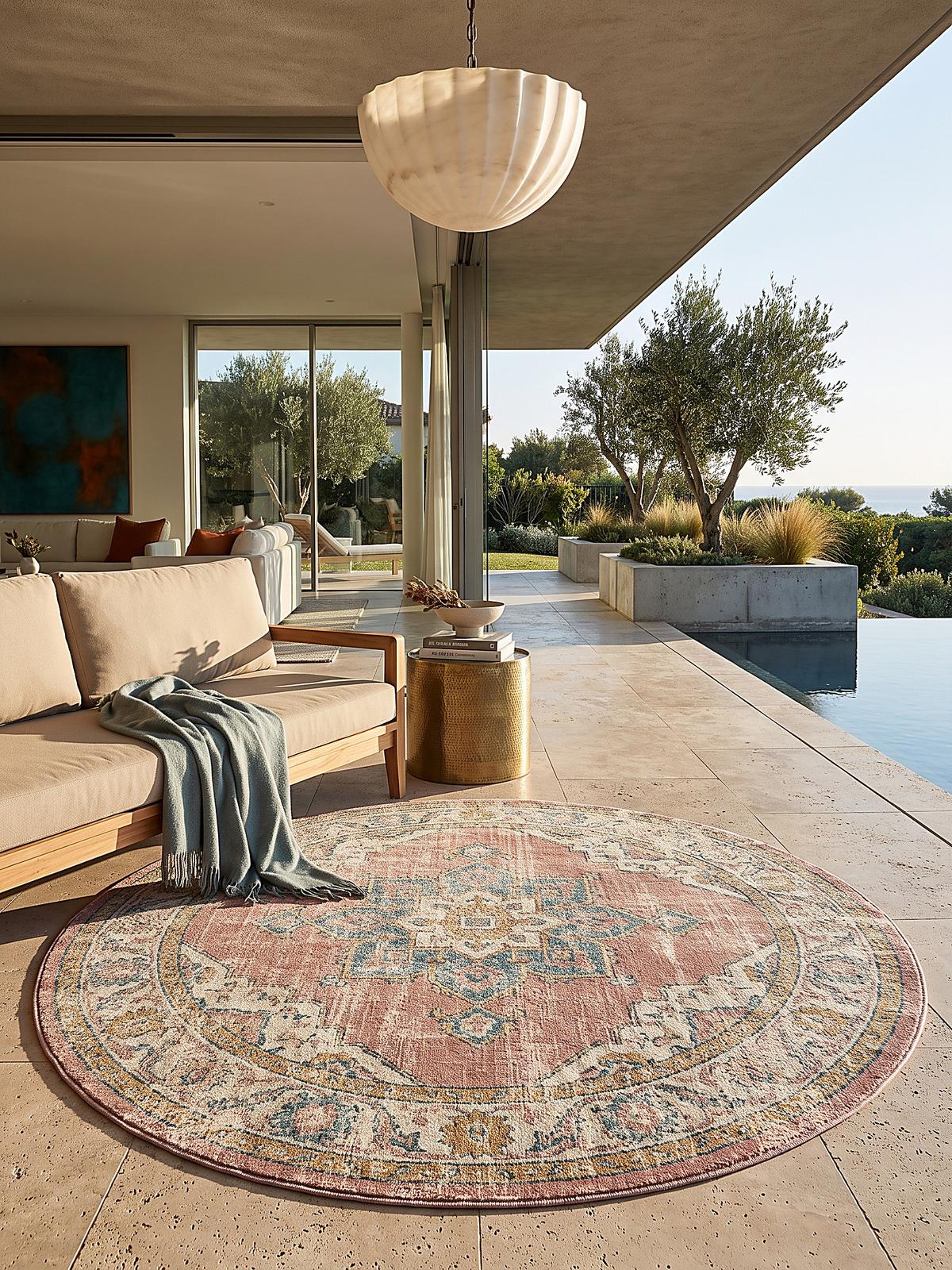 TEPPICH Outdoor Orientalisch LIMMAT Polypropylen Pink 120 x 120 cm - Rosa, Textil (120/120cm) - KADIMA DESIGN
