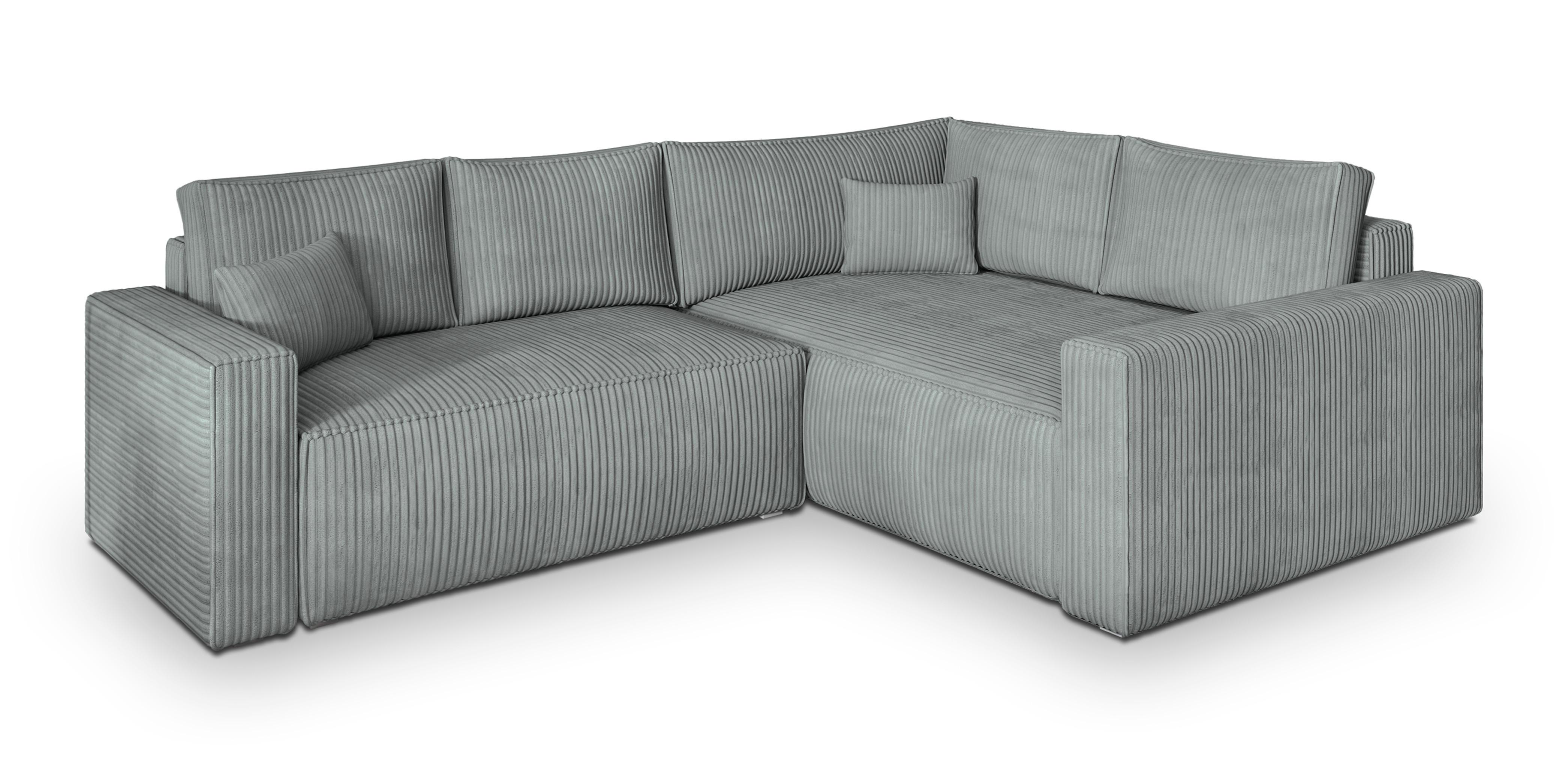ECKSOFA ERONIS R-S Hellgrau Kordstoff mit Schlaffunktion - Hellgrau, Holz (265/194cm) - MASSENO