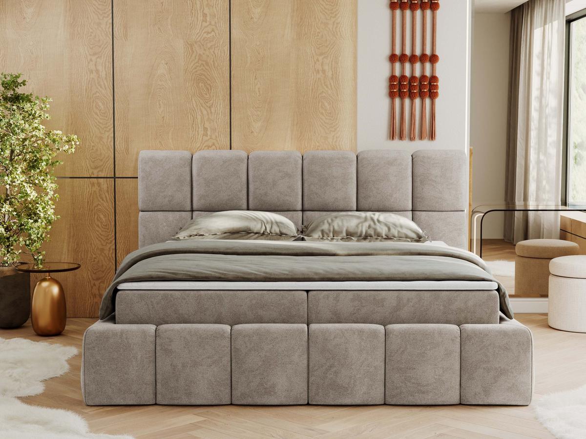 BOXBETT NIRA 180/200 - Beige Strukture - H3 - Beige, Holz/Textil (180/200cm) - MKS