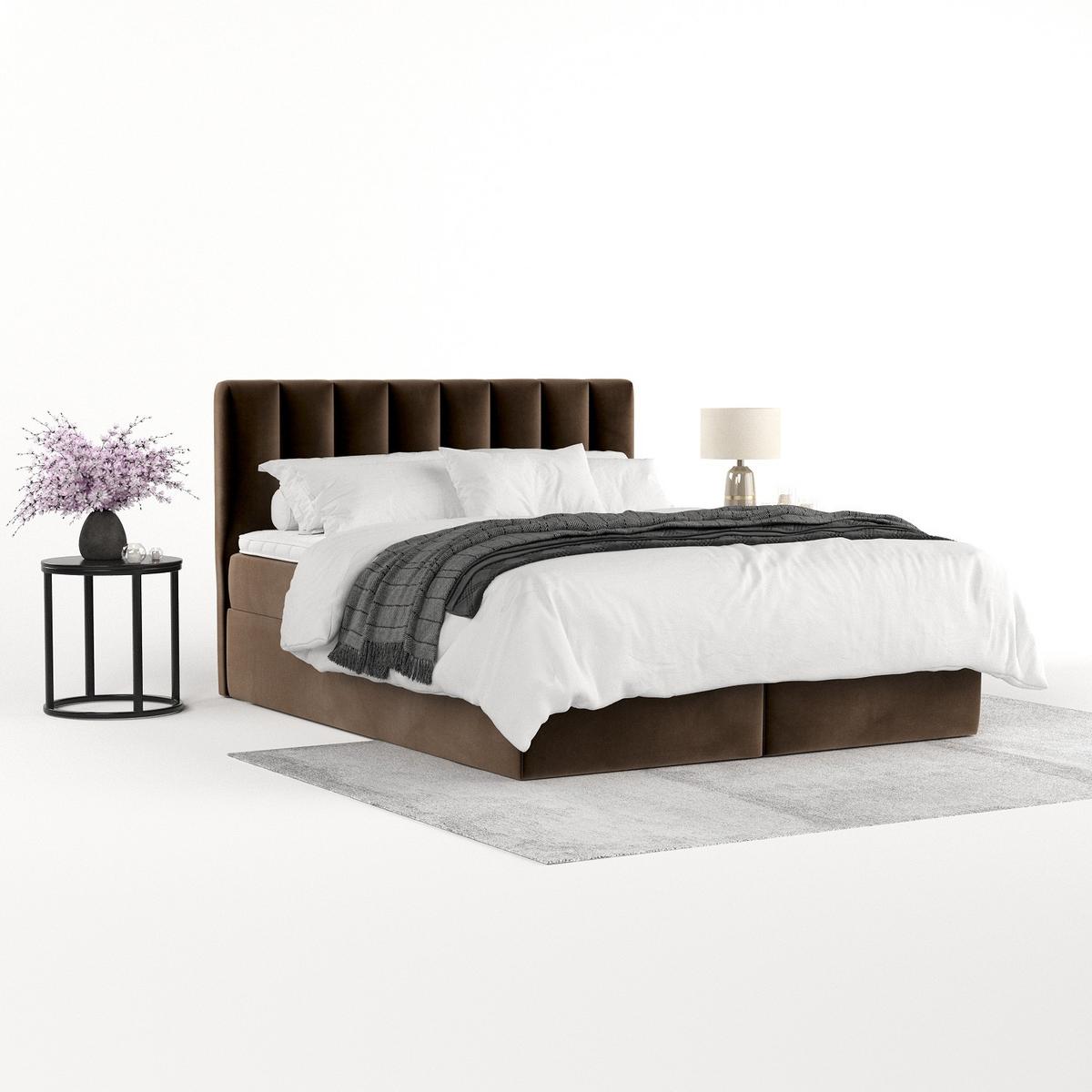 BOXBETT Lusso 160/200 cm Braun im Kronos Stoff - Schwarz/Braun, Holz/Holzwerkstoff (160/200cm) - AltaBeds