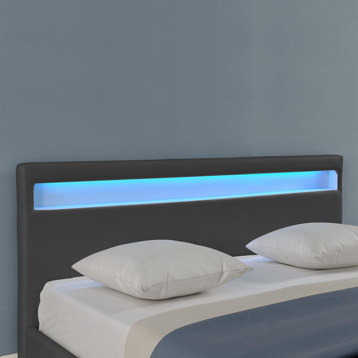 POLSTERBETT Paris mit LED-Beleuchtung - Dunkelgrau, Textil (180/200cm) - Corium