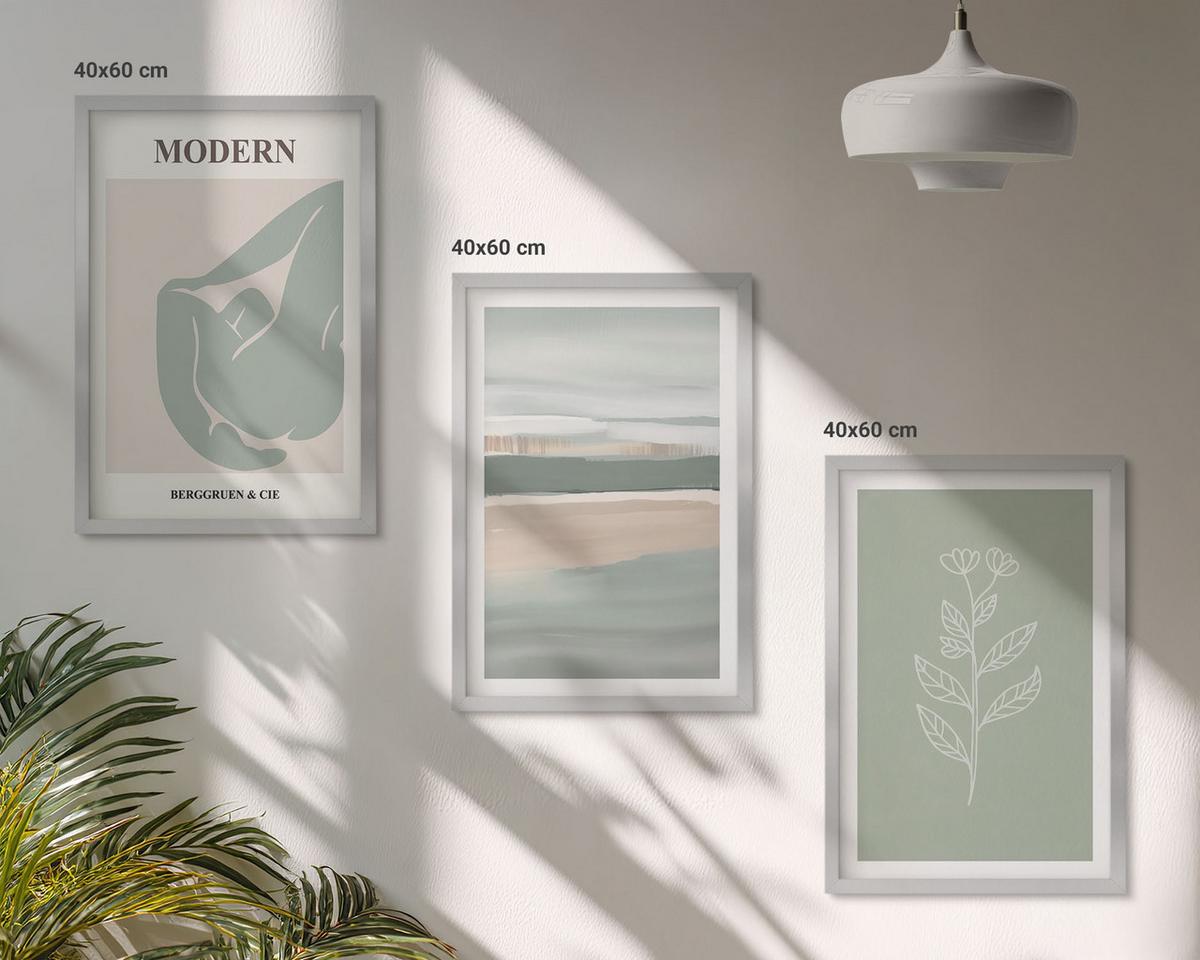 BILDER SET 3er Set - 40x60 cm Silberner Rahmen - Abstrakte pastellfarbene Pflanzenformen - Silberfarben, Kunststoff (40/60cm) - TULUP