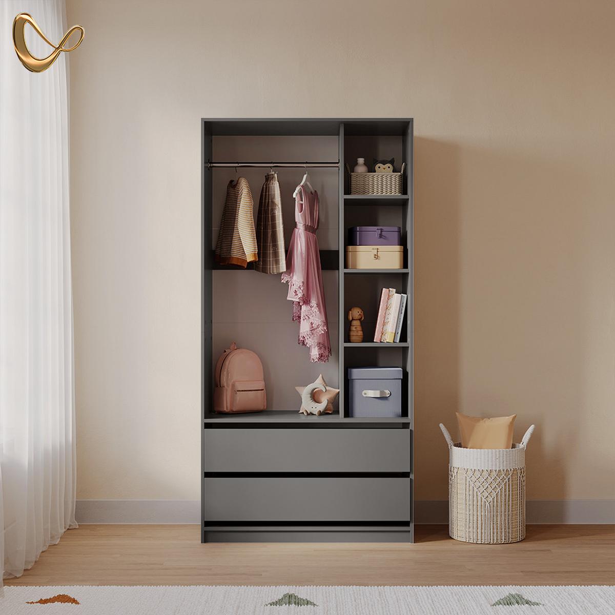 KINDERKLEIDERSCHRANK Trento Anthrazit 100 x 200 cm mit 2 Schubladen - Anthrazit, Holzwerkstoff (100/200/50cm) - Livinity®