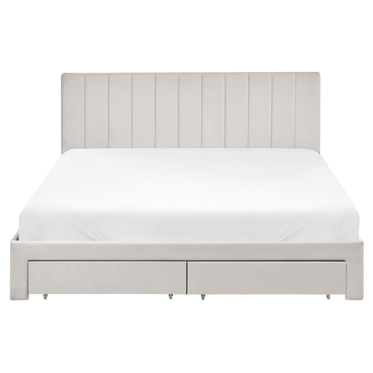 BETT mit Schubladen 160/200 cm Samtstoff Cremeweiß Lonzac - Creme, Textil (160/200cm) - Beliani