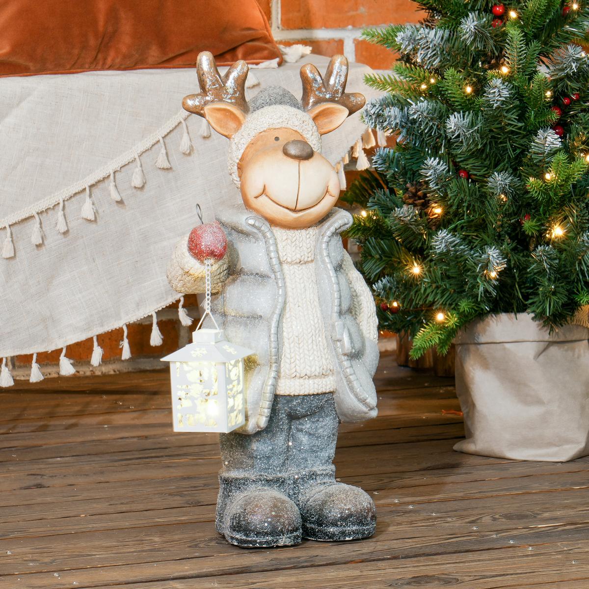 WEIHNACHTSDEKO Figur 52 cm Rentier mit Laterne Weihnachtsfigur mit LED-Licht - Multicolor, Metall (19.5/52/25.5cm) - HOMCOM