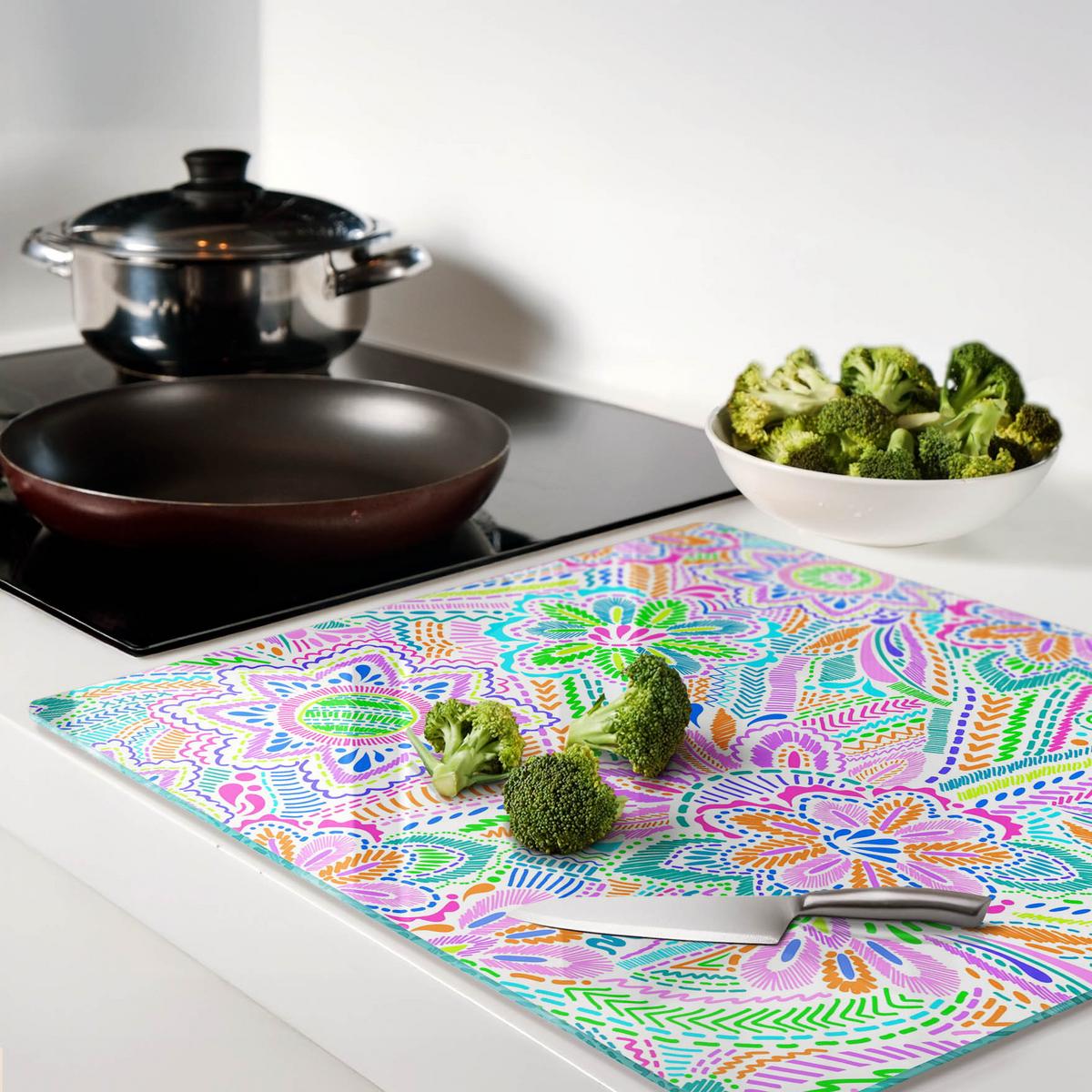 GLASPLATTE 60x52 cm Blumenmuster - Multicolor, Glas (60/0.4/52cm) - TULUP