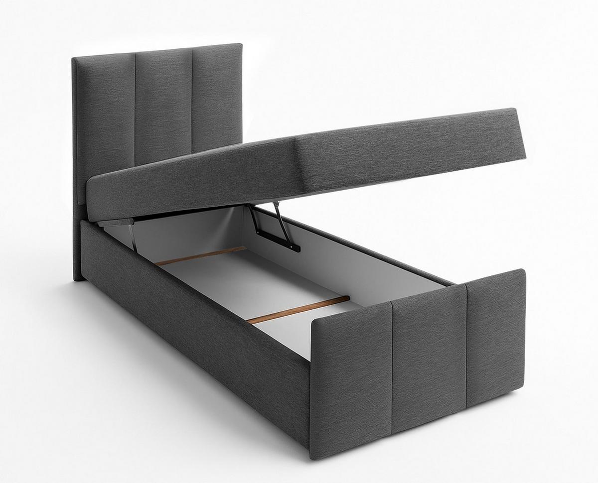BOXBETT LEVENTE 100x200 cm mit Bettkasten und Matratze - Beige + TOPPER - Beige/Schwarz, Holz/Holzwerkstoff (100/200cm) - AX Living