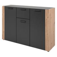 SIDEBOARD grau, Artisan Eiche 126 x 85 cm, Kommode 3-türig - Anthrazit/Schwarz, Holzwerkstoff/Kunststoff (125.5/85/34.5cm) - Furn.Design
