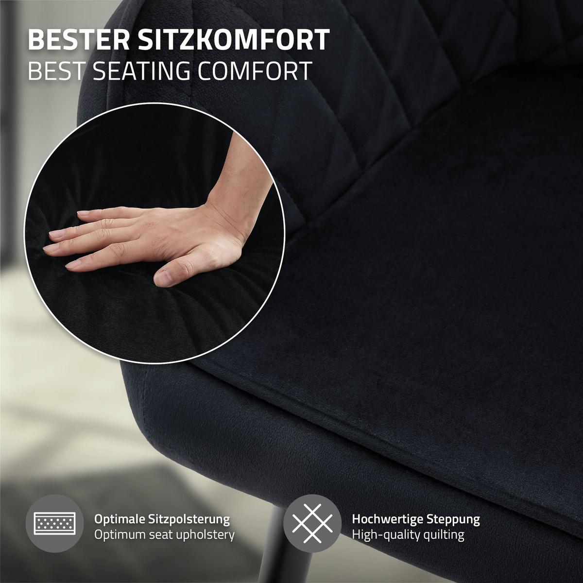 ESSZIMMERSTUHL 4er Set Schwarz Samt - Schwarz, Textil/Metall (63/80/60cm) - ML-DESIGN