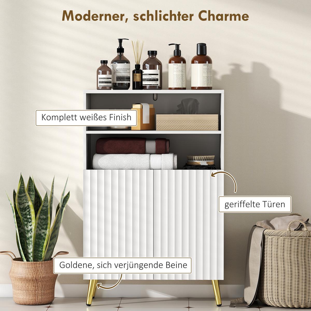 BADEZIMMERSCHRANK MDF Metall Weiß - Goldfarben/Weiß, Holzwerkstoff/Metall (31.8/93/60cm) - HOMCOM