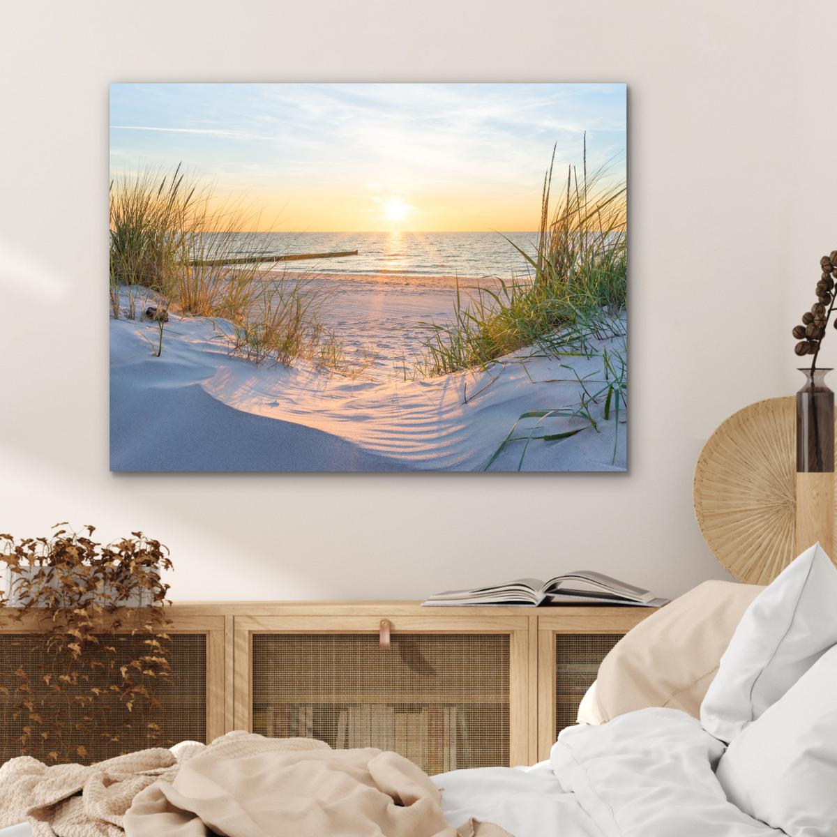 METALLBILD Strand - Sonne - Düne - Gras - Sand - Horizont 80x60 cm - Hellblau, Metall (80/60cm) - MuchoWow