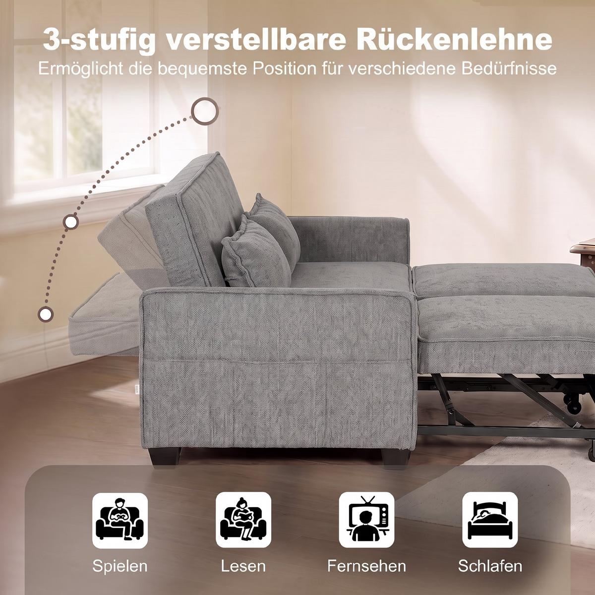 SCHLAFSOFA Polyester Grau - Grau, Kunststoff/Textil (89/85/167cm) - HOMCOM