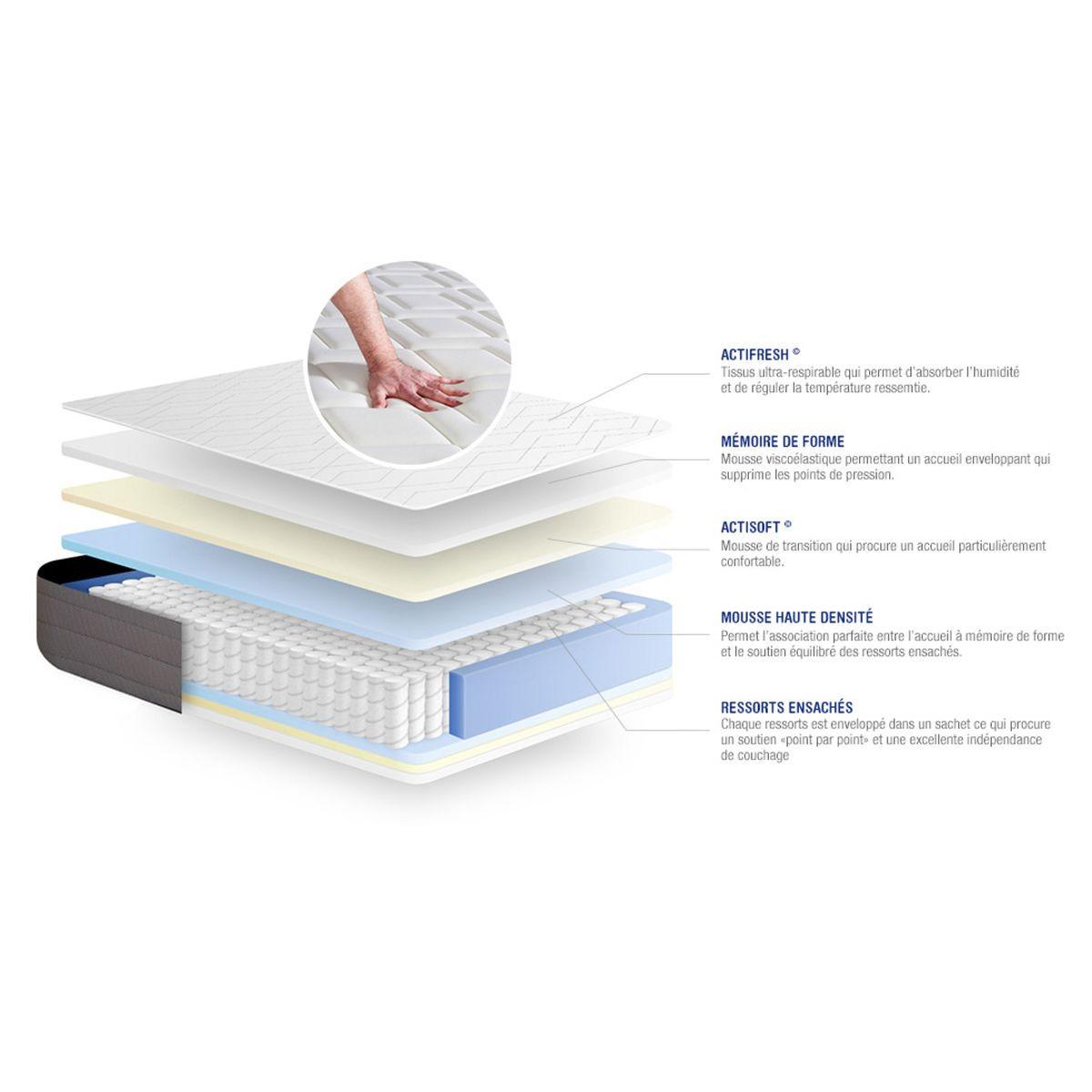 MATRATZE Actiflex dream Taschenfederkern und Memory-Schaum 80 x 200 cm h1 - Weiß, Textil (80/200cm) - ACTISOM