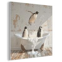 AKUSTIKBILD Vintage - Pinguin - Badewanne - Schaumstoff Akustikpaneele 90x90 cm - Schwarz, Kunststoff (90/90/0.9cm) - MuchoWow