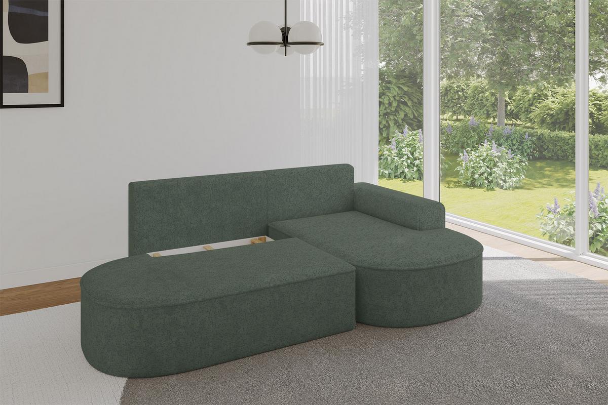 ECKSOFA mit Schlaffunktion und Bettkasten Ottomane Rechts MARI-L1-S - 283x167x73 cm Grün Tissu - Schwarz/Grün, Holzwerkstoff/Kunststoff (167/283cm) - ALTDECOR