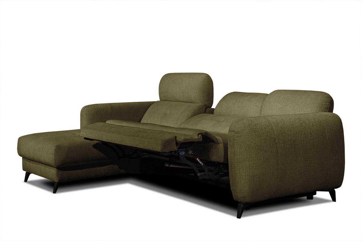 ECKSOFA SVEN 3-Sitzer, 1 Relax XL, verstellbare Kopfstützen, olivgrün - Schwarz/Olivgrün, Holzwerkstoff/Textil (256/163cm) - Wozimo