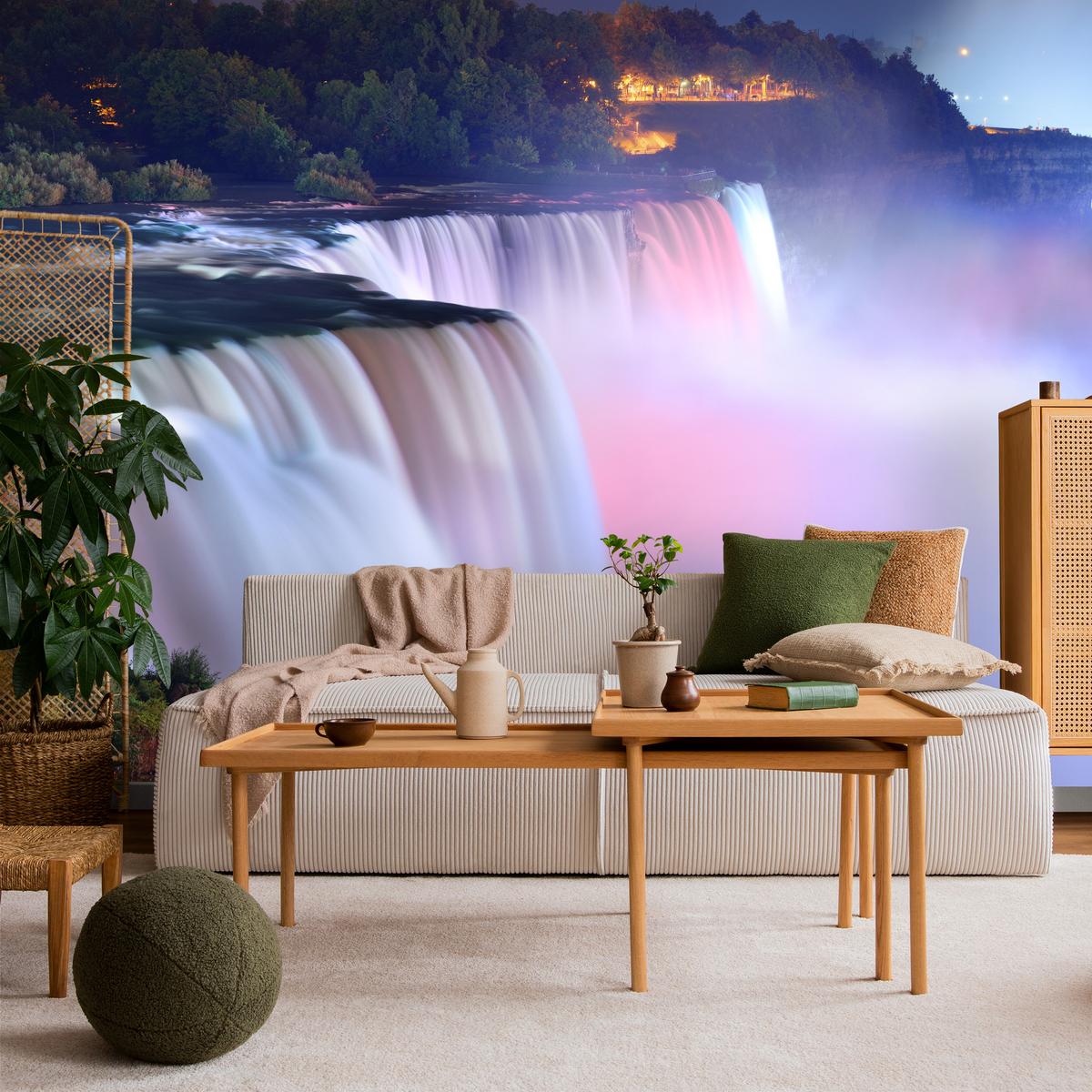 FOTOTAPETE für Wohnzimmer Nebliger Niagara Falls Bäume Natur 300x210 - Violett/Rosa, Papier (300/210cm) - Muralo