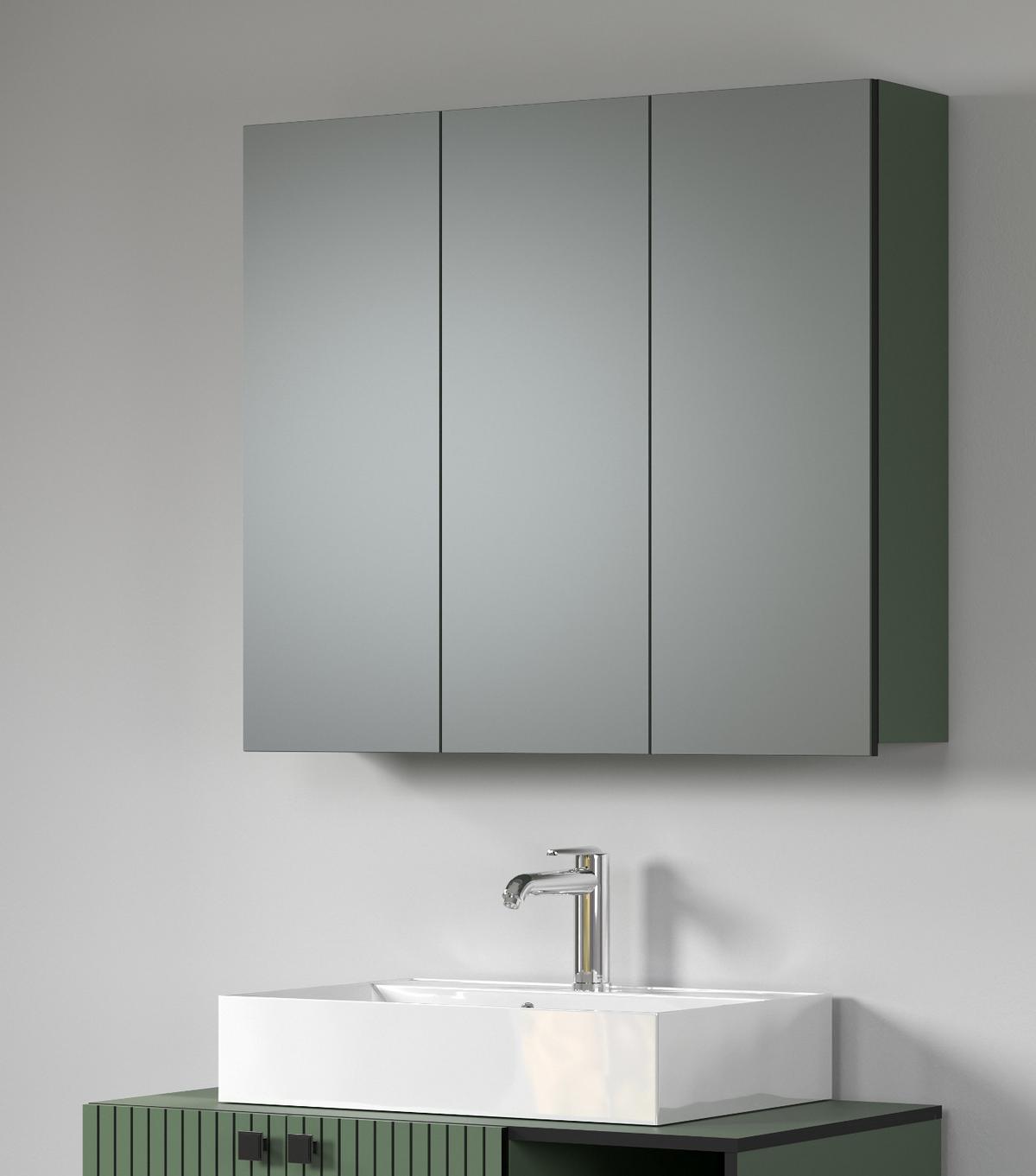 SPIEGELSCHRANK grün 90 cm, Badschrank 3-türig - Klar/Grün, Glas/Holzwerkstoff (90/80/20cm) - Top.Furn