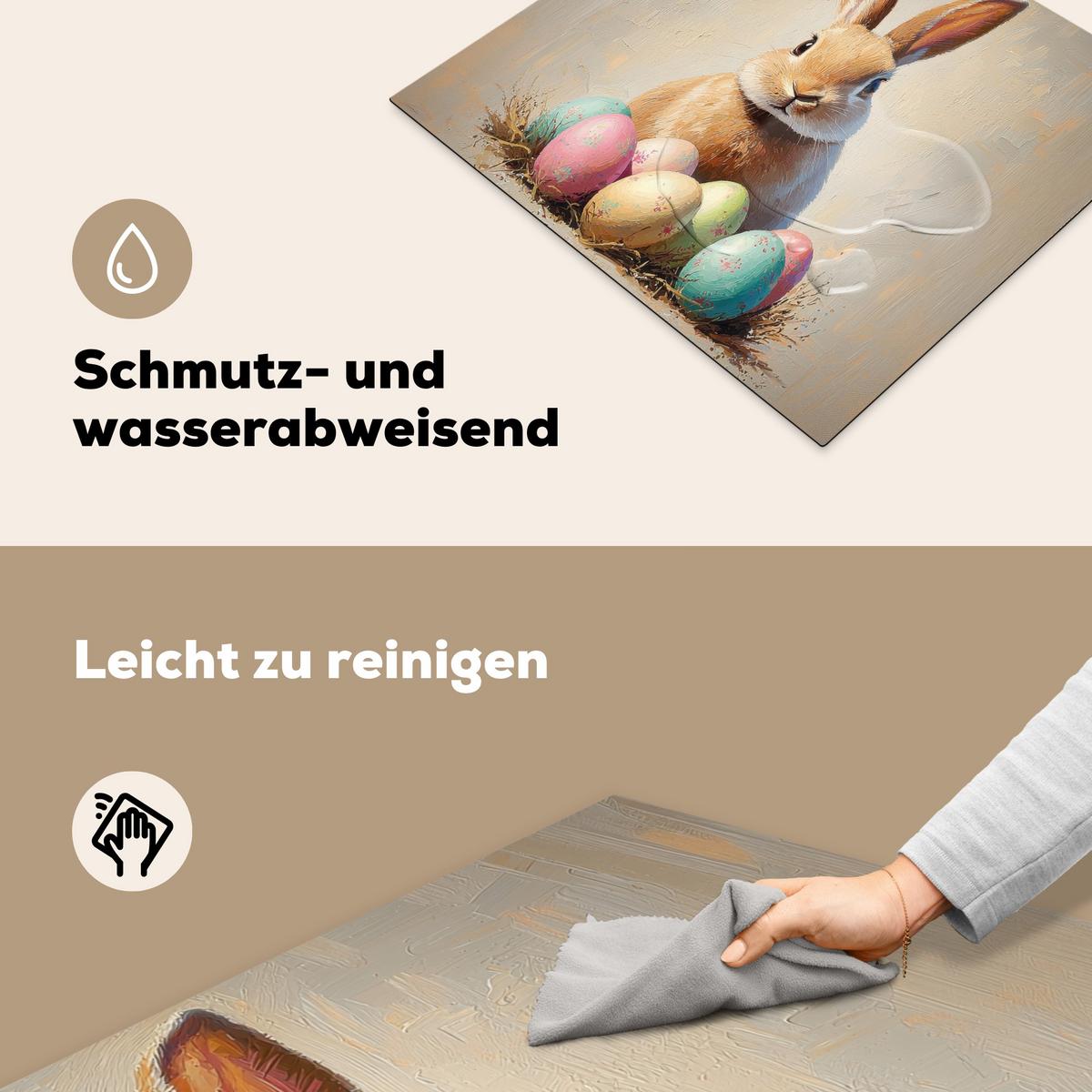 HERDABDECKPLATTE Osterhase - Pastell - Eier Ceranfeldabdeckung 59x52 cm - Beige, Kunststoff (59/52/0.2cm) - MuchoWow
