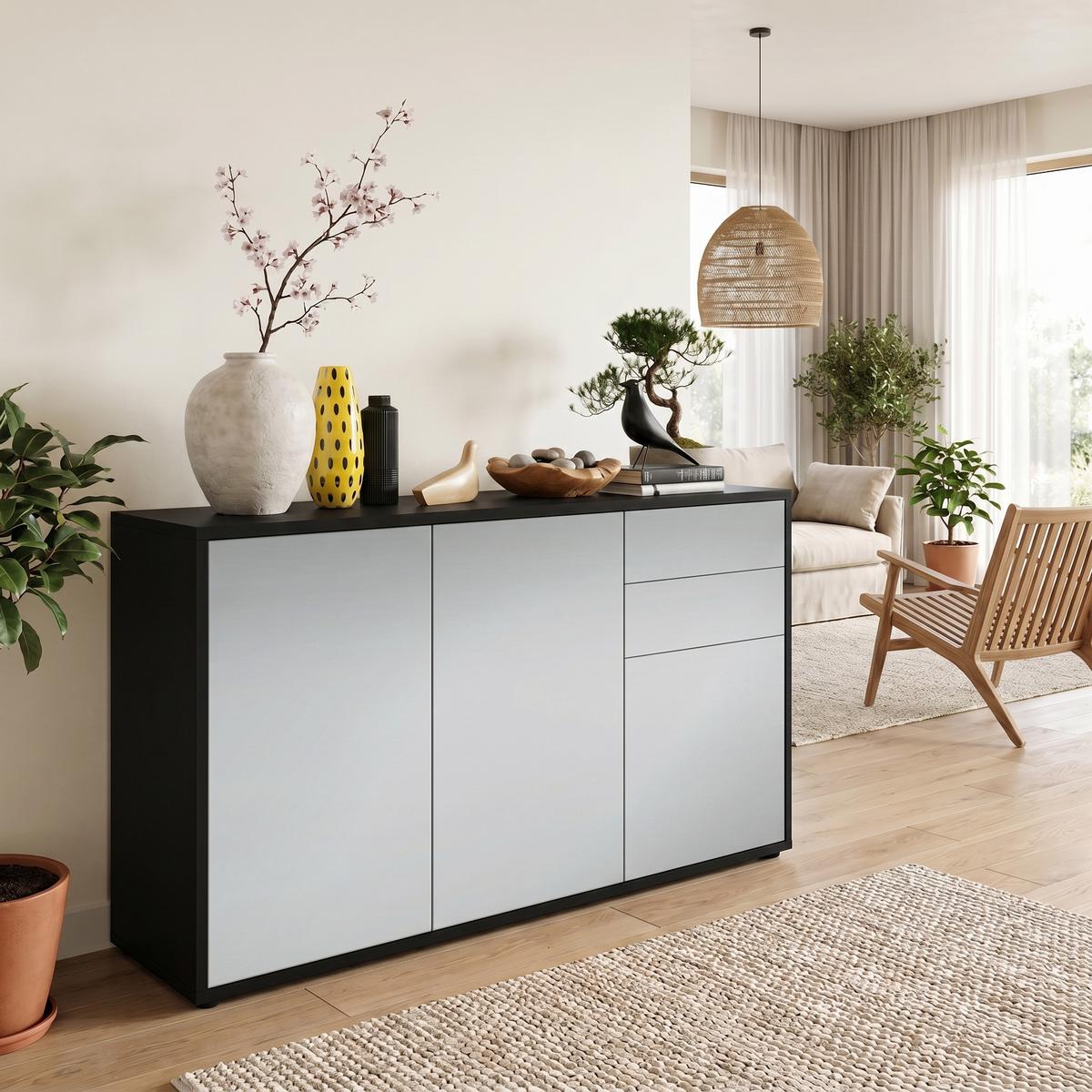 KOMMODE Ben Front in Hellgrau Seidenmatt - Greige, Holzwerkstoff (117/74/36cm) - Vladon