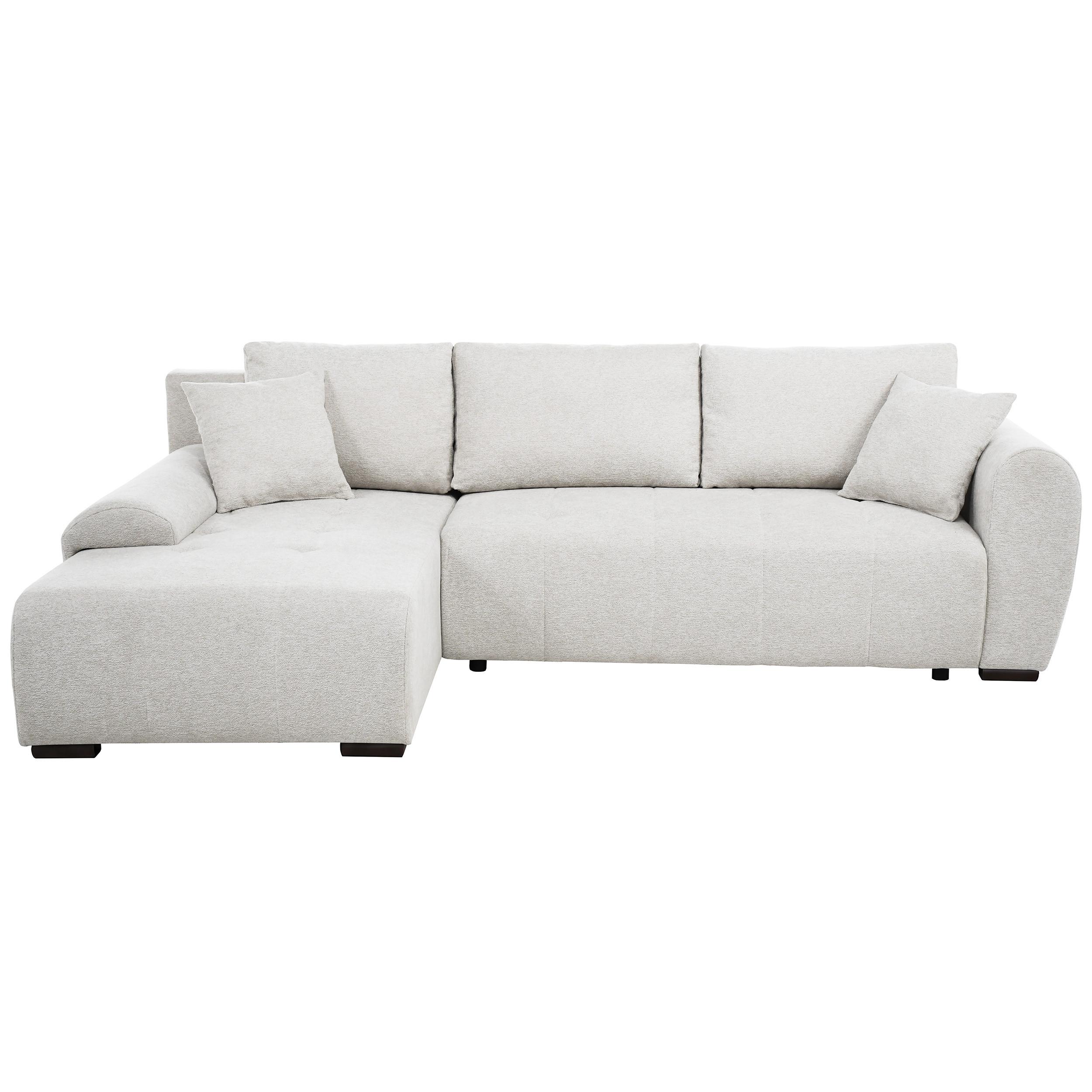 ECKSCHLAFSOFA Dallas mit Bettkasten, 255 cm, Creme, links, Velour-Stoff - Beige, Textil (255/175cm) - Beautysofa