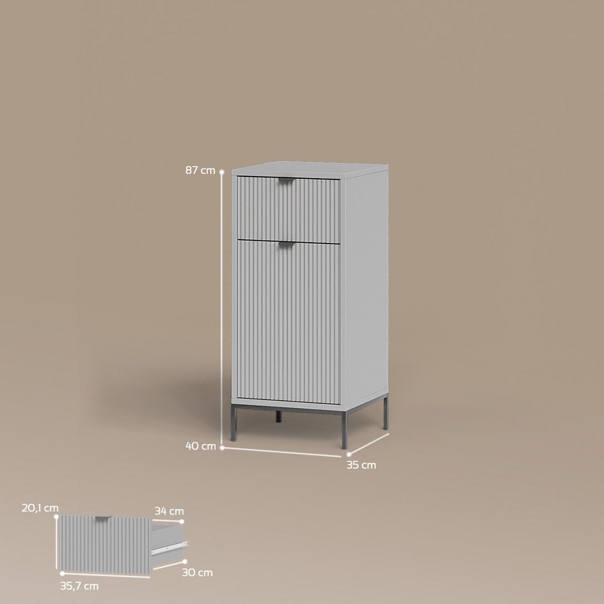 BADSCHRANK ATERNO Grau 40 x 87 cm mit Tür und Schublade - Grau, Holzwerkstoff (40/87/35cm) - Livinity®