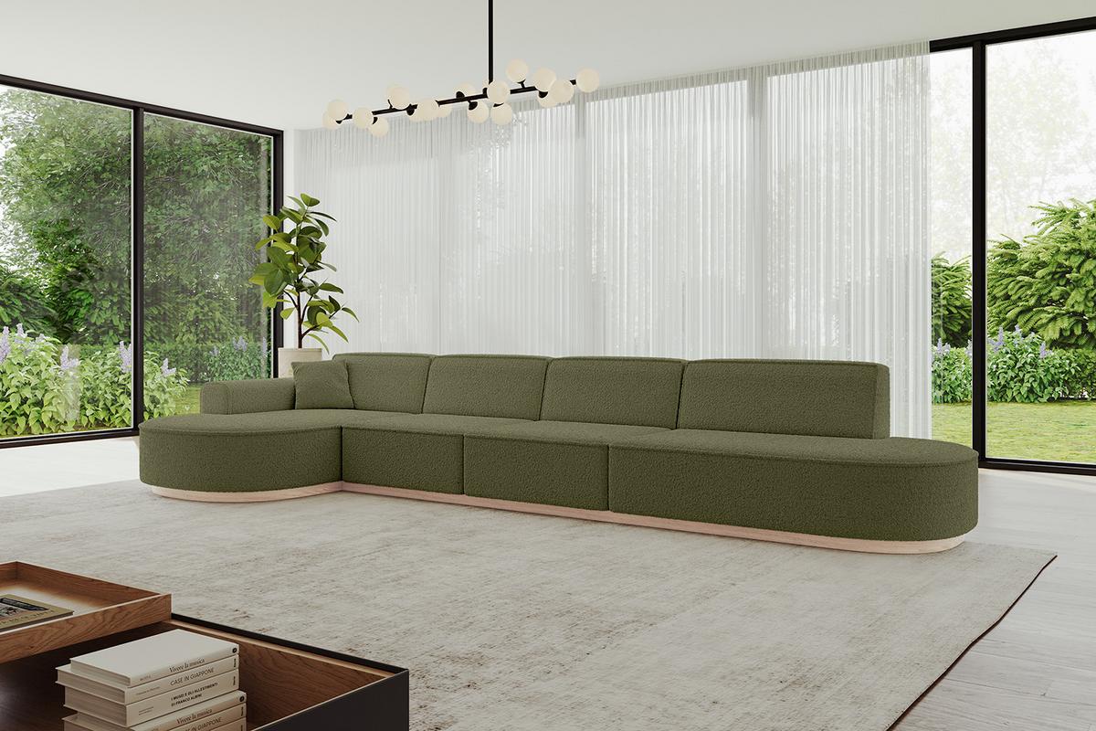 ECKSOFA Ottomane Links MARI-L3-v1 - 413x171x83 cm Grün Bouclé - Grün, Holzwerkstoff/Textil (413/171cm) - ALTDECOR