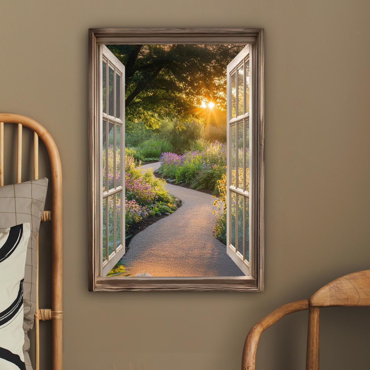 LEINWANDBILD Aussicht - Blumen - Natur - Sonne - Weg Wanddeko 40x60 cm - Hellgelb, Textil (40/60cm) - MuchoWow